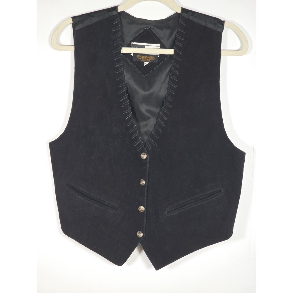 Mona Mode Womens Large Black Suede Vest Vintage 90s Leather Sleeveless Outerwear